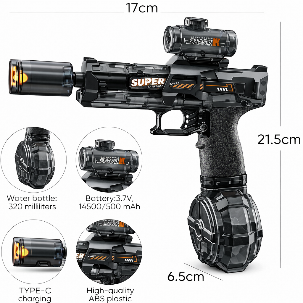 Electric Water Gun for Kids | Rechargeable Type-C Splash Blaster | 320ml Tank | High Pressure Summer Toy
